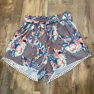 Floral paper bag shorts with tie